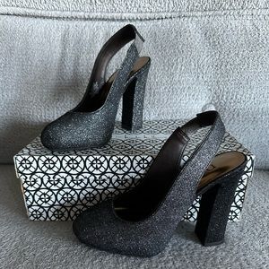N by Nicole Miller heels, Silver Glitter, Size 6